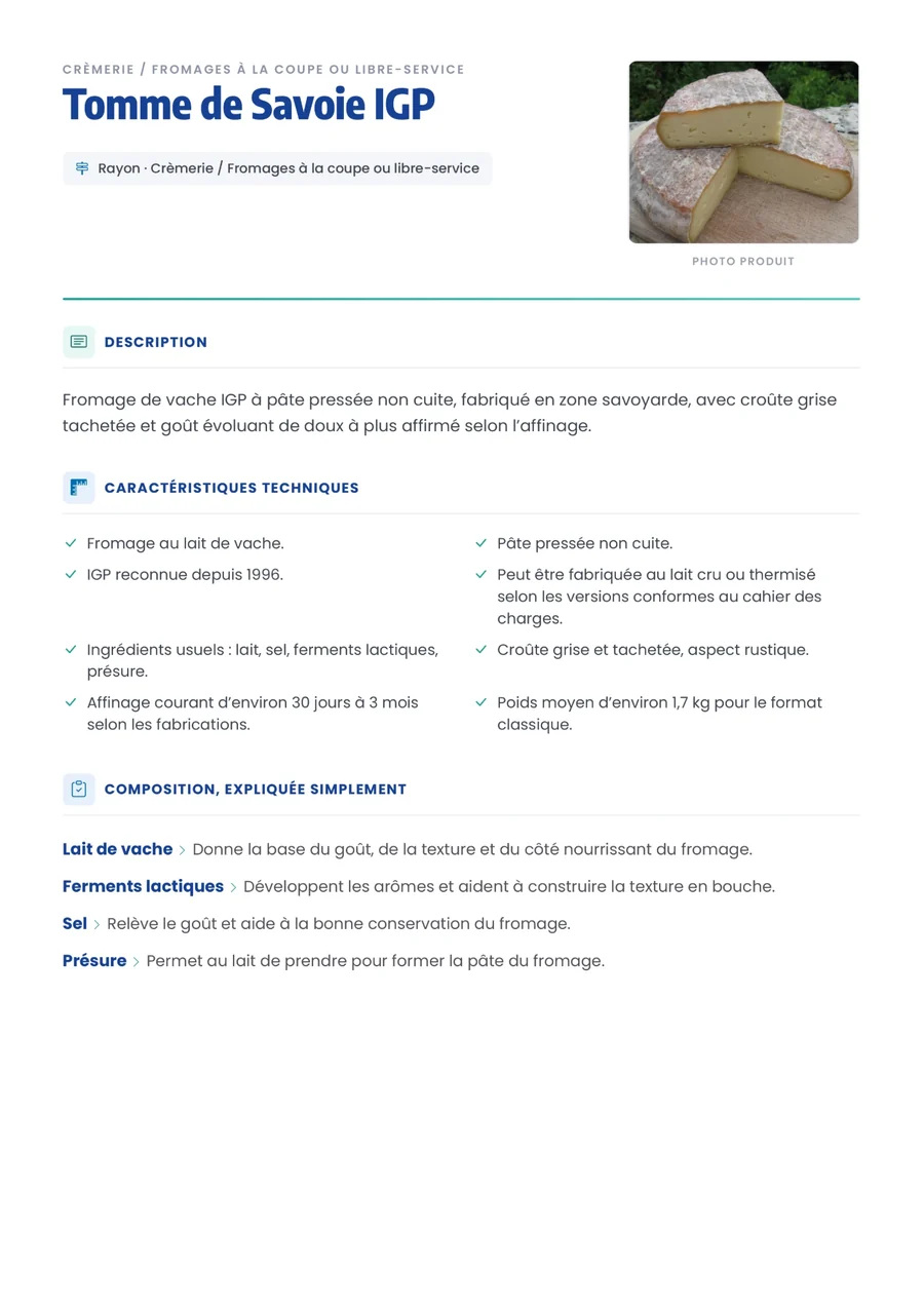 Fiche conseil Tomme de Savoie IGP, page 1 sur 3