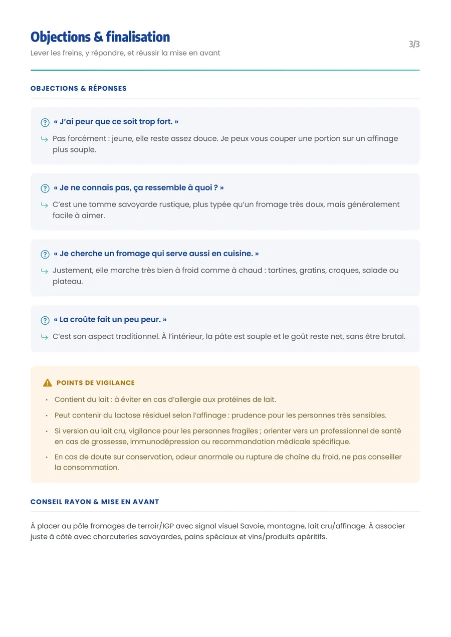 Fiche conseil Tomme de Savoie IGP, page 3 sur 3