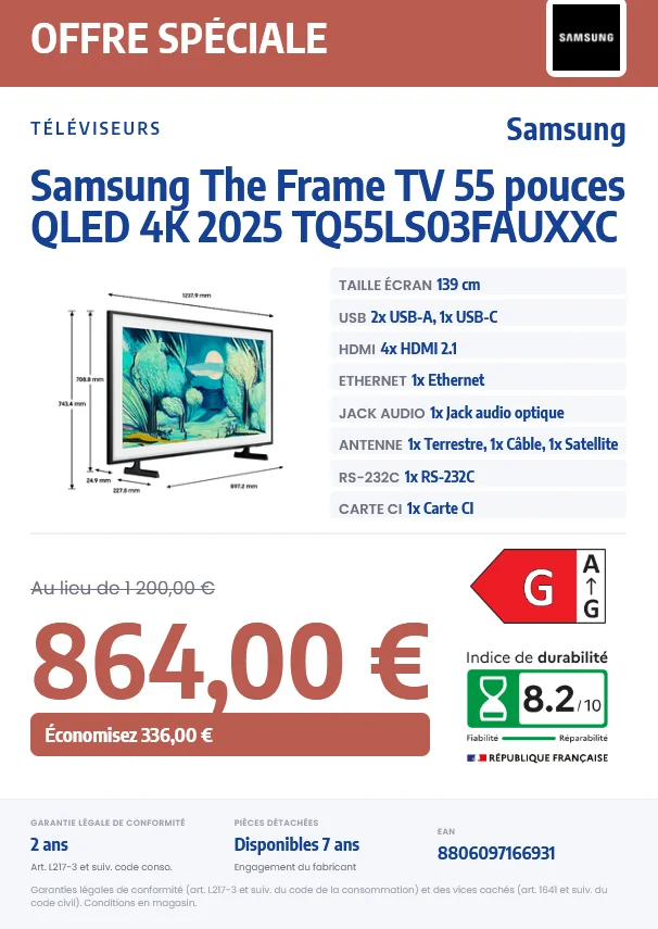 Fiche produit d'un téléviseur générée avec maficheproduit